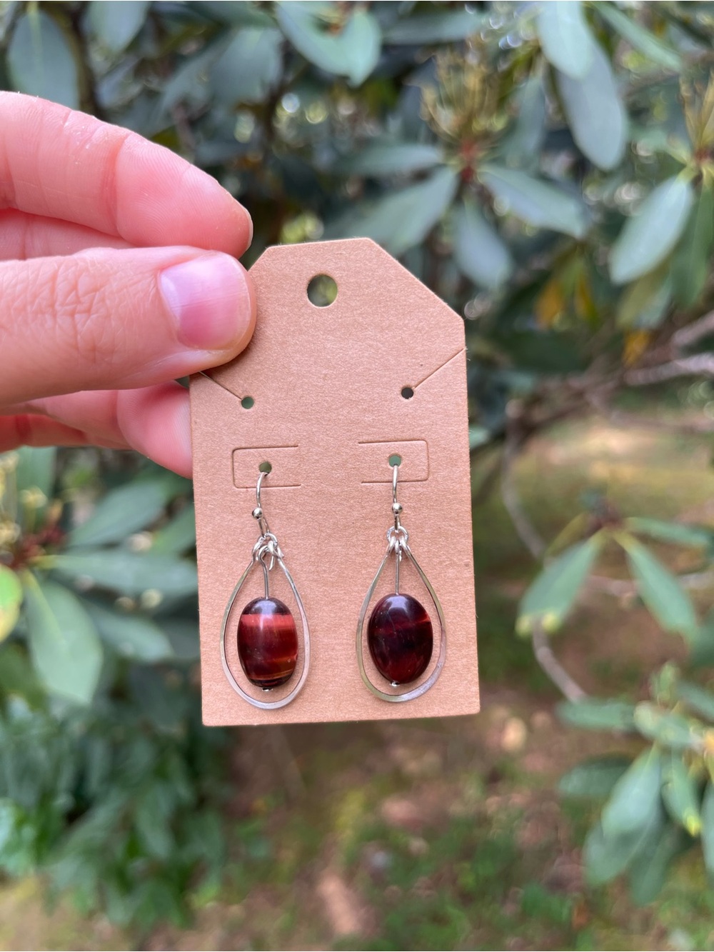 Handcrafted Wire Wrapped Red Tiger’s Eye Gemstone Drop Earrings